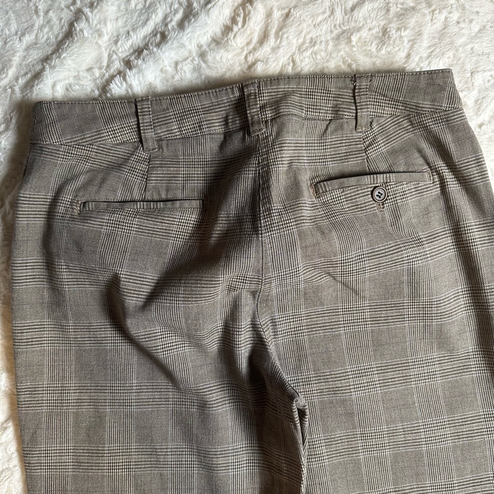 Jones New York plaid pants/Womens size 12 Brown Gray Check Straight Leg Trousers
